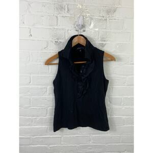 Jones New York Signature Womens Ruffle Polo Tank Sleeveless Stretch Black Size S